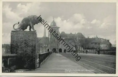 Lübeck - Burgtorbrücke mit Burgtor - Torseite 1932 - Verlag Ludwig Meyer Lübeck