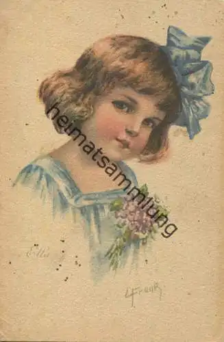 Ella - Mädchen mit Veilchenstrauß - Künstlerkarte signiert E. Frank