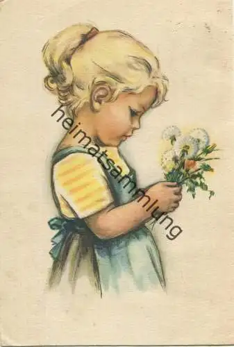 Mädchen mit Blumen - Künstlerkarte - Planet-Verlag Berlin gel. 1967