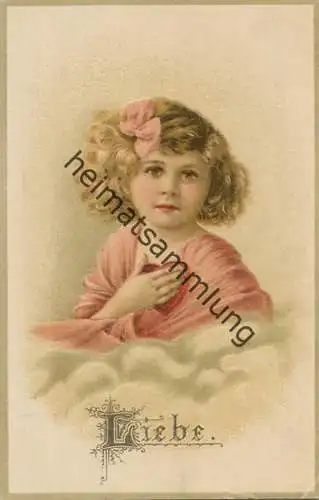 Liebe - Prägedruck - Mädchen mit Schleife im Haar - Rückseite beschrieben 1918