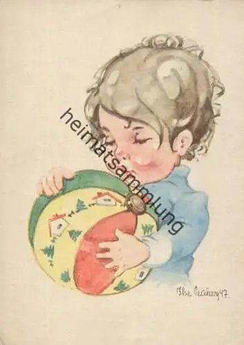 Mädchen mit Ball - AK Großformat 1947  - Künstlerkarte signiert Ilse Peuker  signiert Ilse Peuker