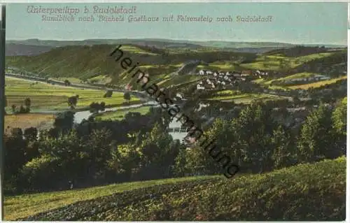 Unterpreilipp bei Rudolstadt - Rundblick nach Büchels Gasthaus mit Felsensteig - Verlag August Heinecke Rudolstadt