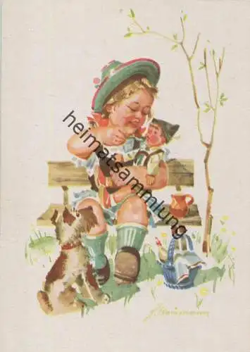 Kind- Spielzeug - Picknick - Künstlerkarte signiert F. Hausmann - AK Großformat 50er Jahre - Kunstverlag Erhard Bunkowsk