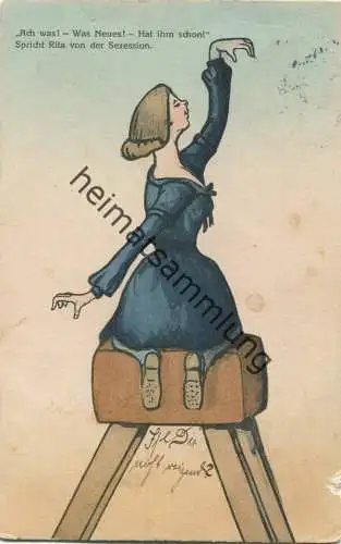 Ach was! Was Neues! hat ihm schon! Spricht Rita von der Sezession - Secession - Frau kniet auf einem Bock gel. 1911