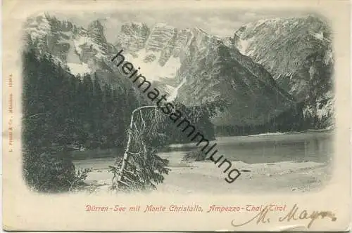Dürren-See mit Monte Christallo - Ampezzo-Thal - Verlag Fränzl & Co. München gel. 1901