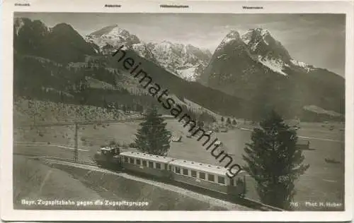 Bayrische Zugspitzbahn gegen die Zugspitzgruppe - Foto-AK - Verlag Hans Huber Garmisch