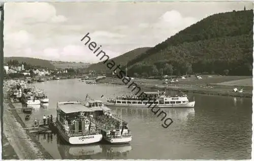 Neckarsteinach - Dampferanlegestellen - Fahrgastschiff Lohengrin - Foto-Ansichtkarte - Verlag Karl Peters Fürth