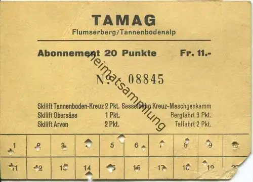 TAMAG Flumserberg Tannbodenalp - Abonnement 20 Punkte Fr. 11.-