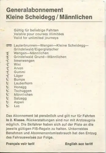 Kleine Scheidegg Männlichen - Generalabonnement 1Tag Fr. 32.- 1980