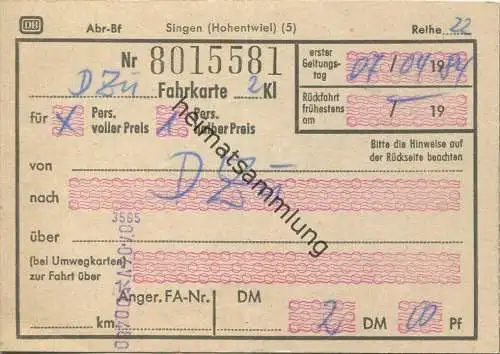 D-Zug Zuschlag - Halber Preis 2. Kl. 2DM 00Pf. 1984