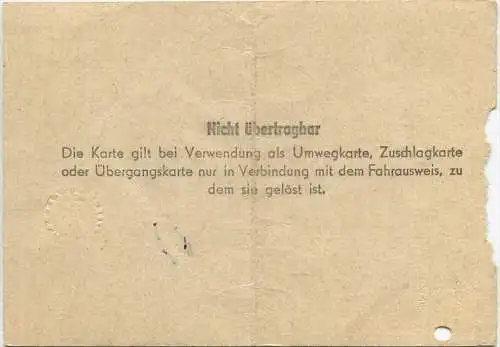 Umweg-Fahrkarte 1960 für eine Person 2. Kl. von Hamburg Hb. nach Basel Bad Bf. über Frankfurt Freiburg (Breisgau) Umweg