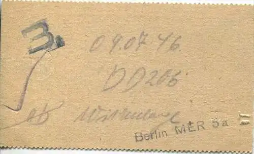 Fahrkarte für alle Züge von Berlin - Südstadt-Rostock über Ludwigslust 1946 3. Kl. 26RM 60 Rpf.