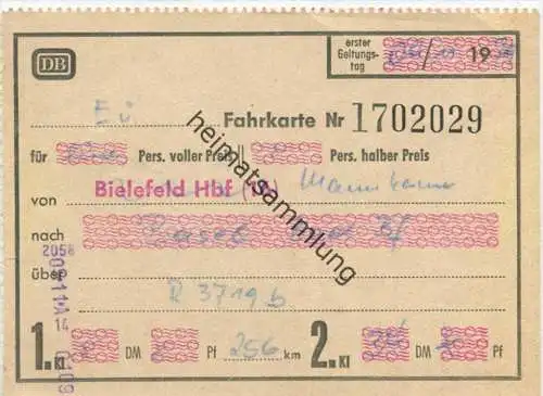 Fahrkarte - von Mannheim nach Basel Bad Bf 2. Kl - DB 1979