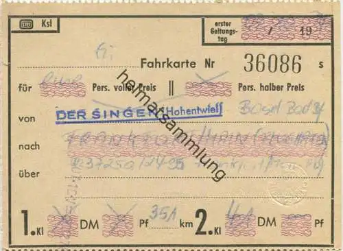 Fahrkarte von Basel Bad Bf nach Frankfurt/Main (Flughafen) - 2. Kl - DB 1974