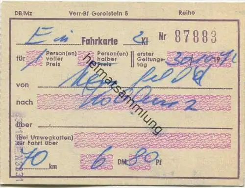 Fahrkarte 2. Klasse von ... nach Koblenz - 2. Kl - DB 1963