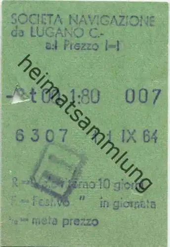 Societa Navigazione de Lugano C. - Fahrschein 1964