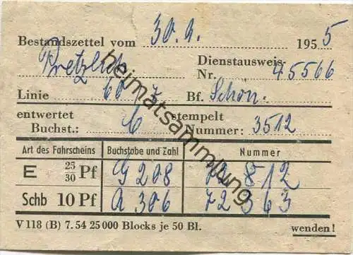 Berlin - BVG - Bestandszettel vom 30.9.1955 - Linie 60 Bahnhof Schöneberg