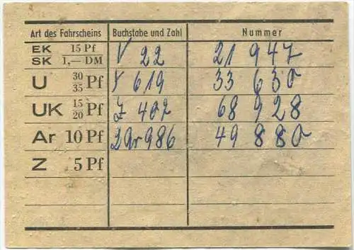 Berlin - BVG - Bestandszettel vom 1.11.1955 - Linie 98 Bahnhof Tempelhof