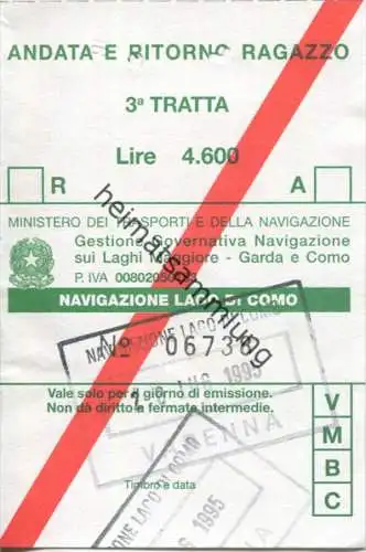 Navigazione Lago di Como - Comer See - Fahrkarte 1995 Lire 4600