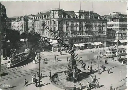 Zürich  - Hotel Schweizerhof - Strassenbahn - Ansichtskarte Großformat