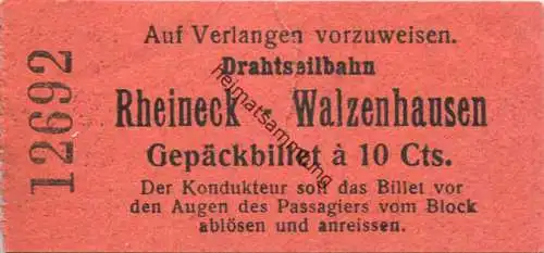 Schweiz - Drahtseilbahn Rheineck Walzenhausen - Gepäckbillet