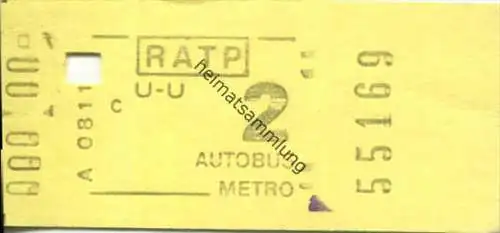 Paris - RATP - Autobus - Metro - Fahrschein