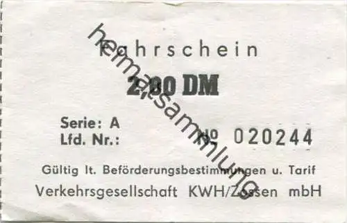 Zossen - Fahrschein 2,00DM - Verkehrsgesellschaft KWH/Zossen mbH