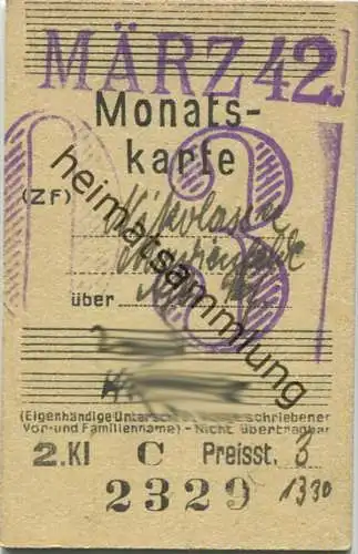 Berlin - Monatskarte - Nikolassee Marienfelde - 2. Klasse Preisstufe 3 13.30RM 1942