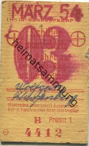 Berlin - Schülermonatskarte zur Fahrt auf der Stadt- Ring- und Nordsüdbahn - Preisstufe 1 1954