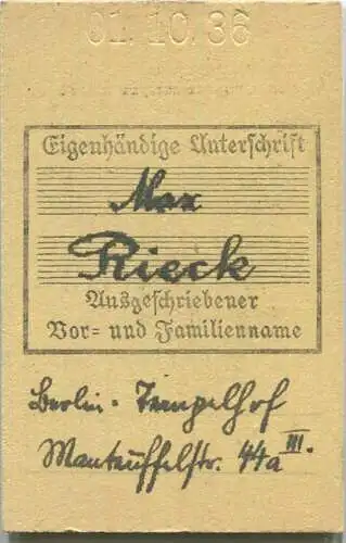 Berlin - Schülermonatskarte zur Fahrt auf der Stadt- u. Ringbahn - 3. Klasse S-Bahnverkehr Preisstufe 2 1936