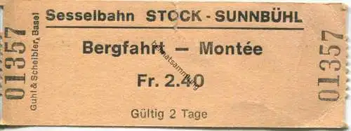 Sesselbahn Stock Sunnbühl - Fahrkarte Bergfahrt