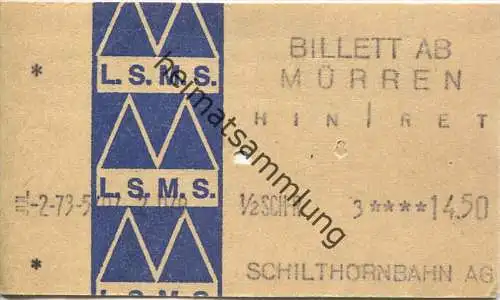 L.S.M.S. Schilthornbahn - Billett ab Mürren 1973