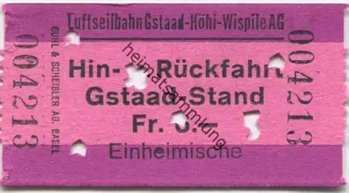 Luftseilbahn Gstaad Höhi Wispile - Fahrkarte Gstaad-Stand Einheimische