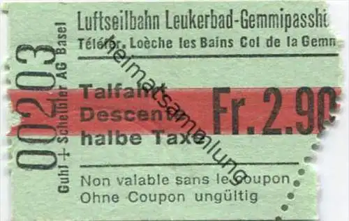 Luftseilbahn Leukerbad-Gemmipasshöhe - Talfahrt - halbe Taxe