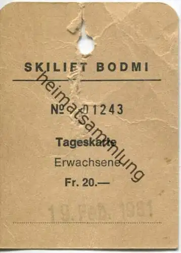 Skilift Bodmi - Tageskarte 1981