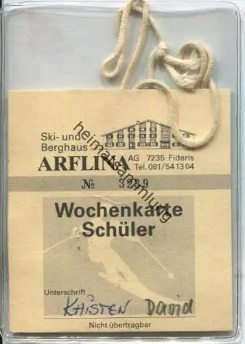 Wochenkarte Schüler Ski- und Berghaus Arflina Fiederis 1990