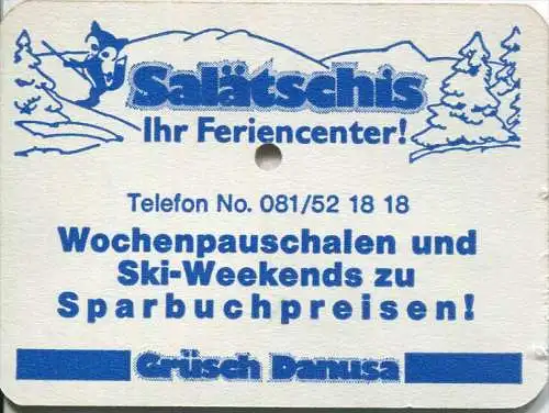 Grüsch Danusa - Tageskarte 1983 - rückseitig Werbung für Feriencenter Salätschis