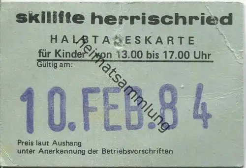 Skilifte Herrischried - Halbtageskarte für Kinder 1984