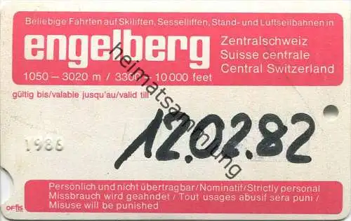Schweiz - Engelberg - Beliebige Fahrten auf Skiliften Sesselliften Stand- und Luftseilbahnen 1982