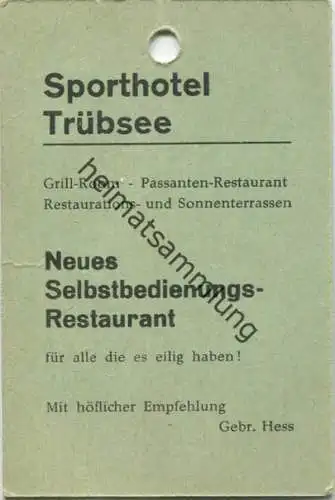 Schweiz - Titlisbahn - Tageskarte 1. Sektion Trübsee-Stand 1965 - rückseitig Werbung für Sporthotel Trübsee