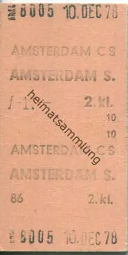 Amsterdam CS Amsterdam S - Fahrkarte 2.kl 1978