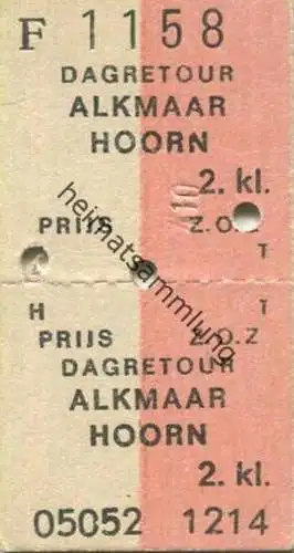 Dagretour Alkmaar Hoorn - Fahrkarte 2.kl 1976