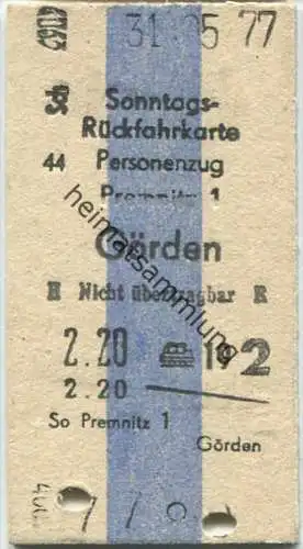 Deutschland - Sonntags-Rückfahrkarte - Personenzug Premnitz Görden 1977