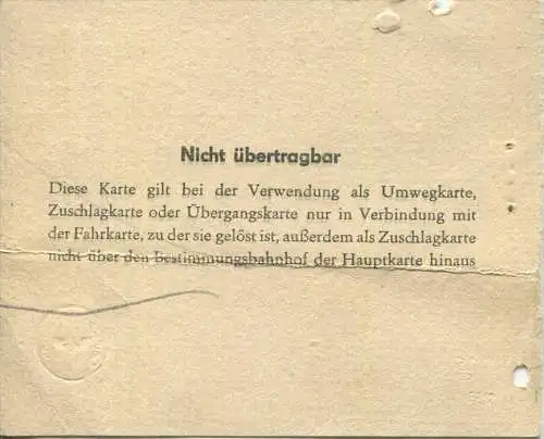 1. Klasse Schnellzug Zuschlagkarte 1956 von Leipzig nach Ebersbach