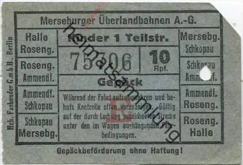 Merseburger Überlandbahn AG - Kinder Gepäck Fahrschein 1 Teilstrecke 10Rpf.