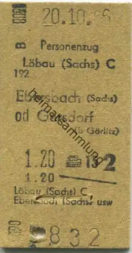 Personenzug - Löbau Ebersbach oder Gersdorf - Fahrkarte 2. Klasse 1.20 1966