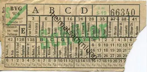 BVG Berlin Köthener Str. 17 - Schüler-Fahrschein 1944 - Usedomerstrasse von nach Weissensee