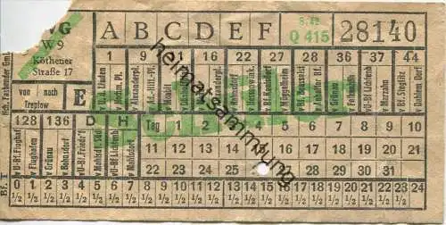 BVG Berlin Köthener Str. 17 - Schülerfahrschein 1942 - von nach Treptow