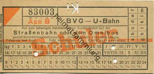 Berlin - BVG - U-Bahn mit Anschlussfahrt auf der Strassenbahn oder dem Omnibus - Knie - Schüler-Fahrschein