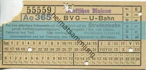 Berlin - BVG - U-Bahn mit Anschlussfahrt auf der Strassenbahn - Märkisches Museum - Fahrschein